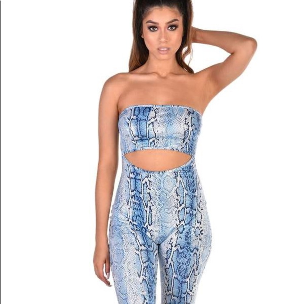Blue snakeskin cut out romper